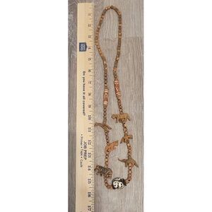 Tribal/ Safari Hand Carved Wooden Animals Bead Necklace 15" Drop